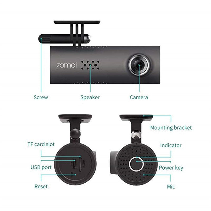 Xiaomi 70 Minutes Smart WiFi DVR 130 Degree Wireless Car Dash Cam 1080P Full HD Night Version G-Sensor Driving Recorder - Korvel