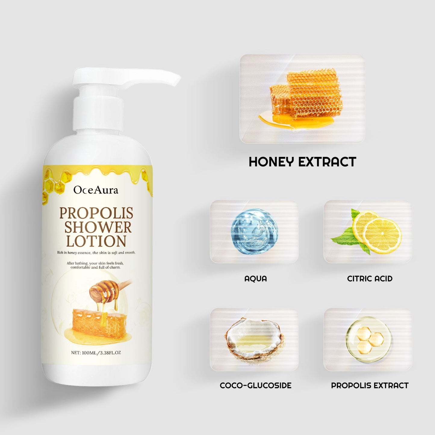 Propolis Shower Lotion, Body Skin Cleansing And Moisturizing Dull Exfoliating Body Wash - Korvel