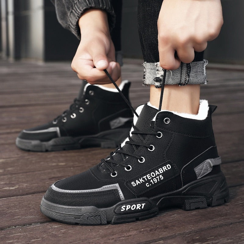 Cotton shoes, winter men's shoes, high top Martin boots, Bumblebee work boots, large size, medium top, fashionable shoes, men's boots, trendy shoes - Korvel