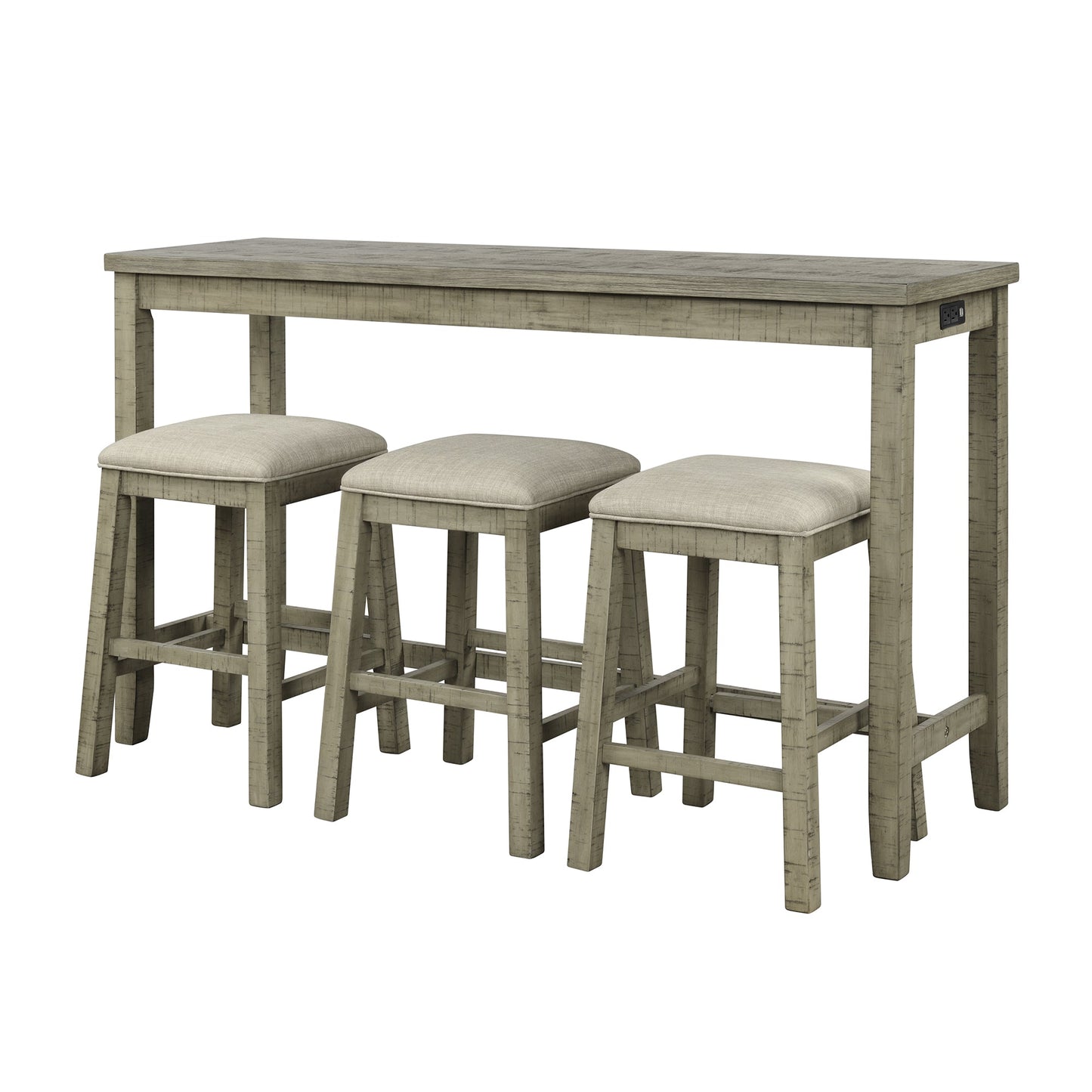TOPMAX 4 Pieces Counter Height Table with Fabric Padded Stools,Rustic Bar Dining Set with Socket,Gray Green - Korvel
