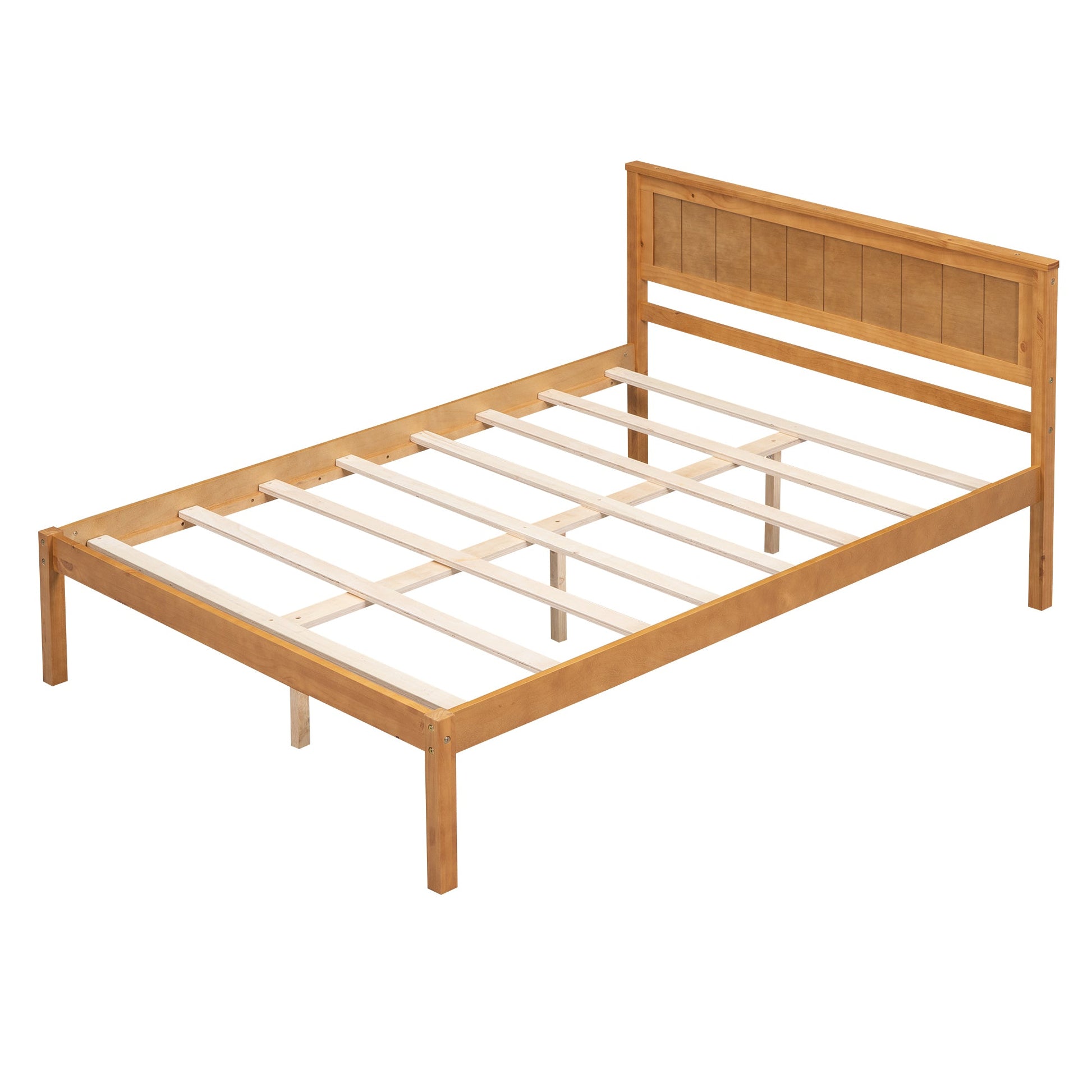 Platform Bed Frame with Headboard, Wood Slat Support No Box Spring Needed Full  Oak - Korvel