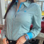 Stylish Blue and Green Striped Women's Cinch Shirt - Korvel