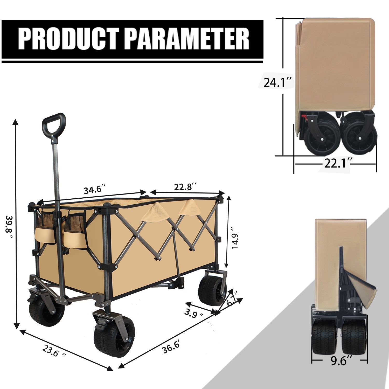 Collapsible Folding Wagon Push Pull Foldable Beach Wagon Cart - Korvel