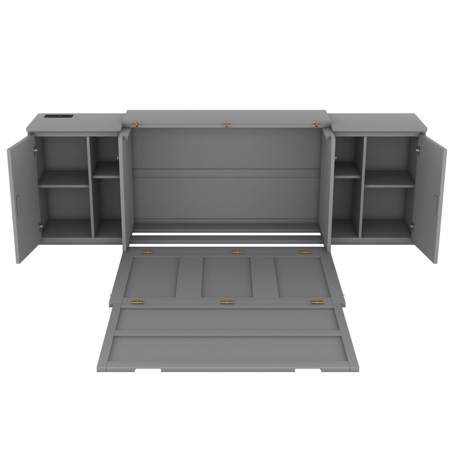 Full Size Murphy Bed with Shelves and USB Ports - Gray