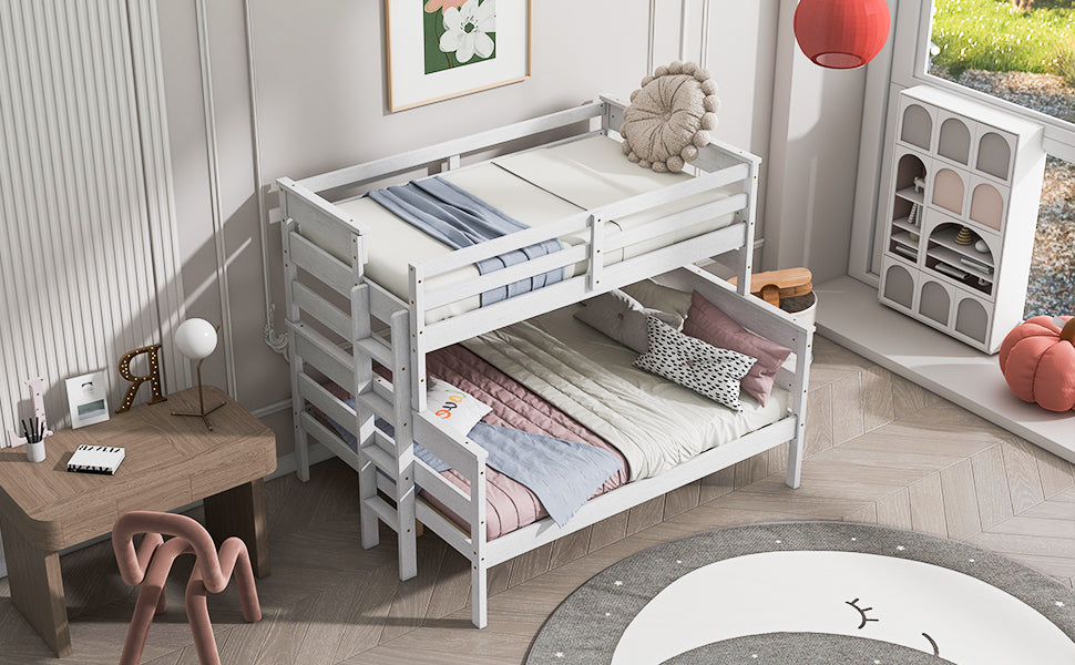 Wood Twin over Full Bunk Bed with Ladder White - Korvel