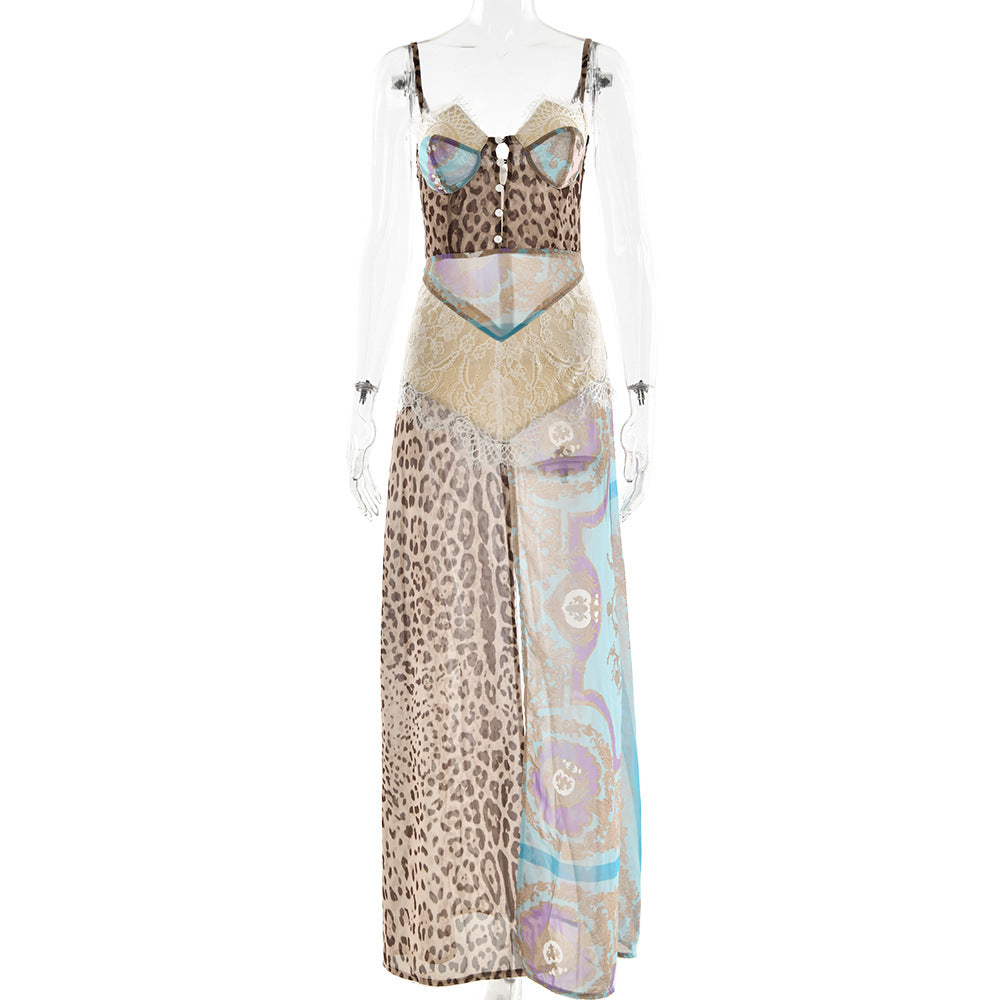 Sexy Women's Strapless Long Dress with Forked Hemline Style Spaghetti Strap Chiffon Dress - Korvel