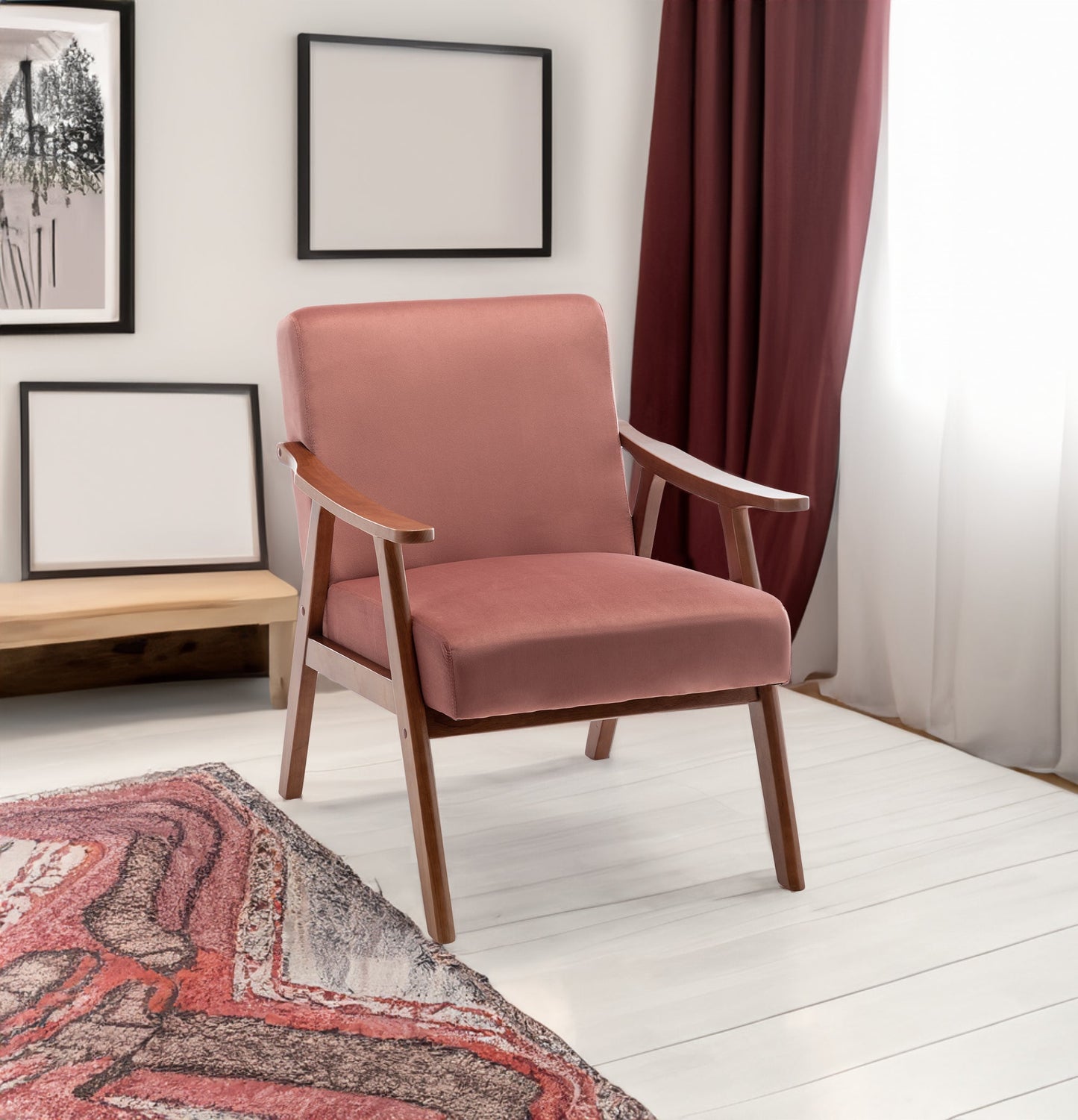 Mid-Century Modern Chair, Living Room Chair with Solid Wood Frame, Accent Chair Extra-Thick Backrest, Wingback Chair for Bedroom - Korvel