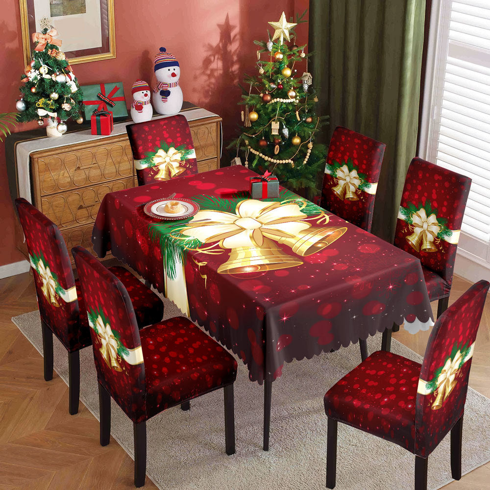 Christmas printed tablecloth, chair cover, waterproof, oil resistant, festive decoration, dining table cloth, chair cover, universal household use - Korvel