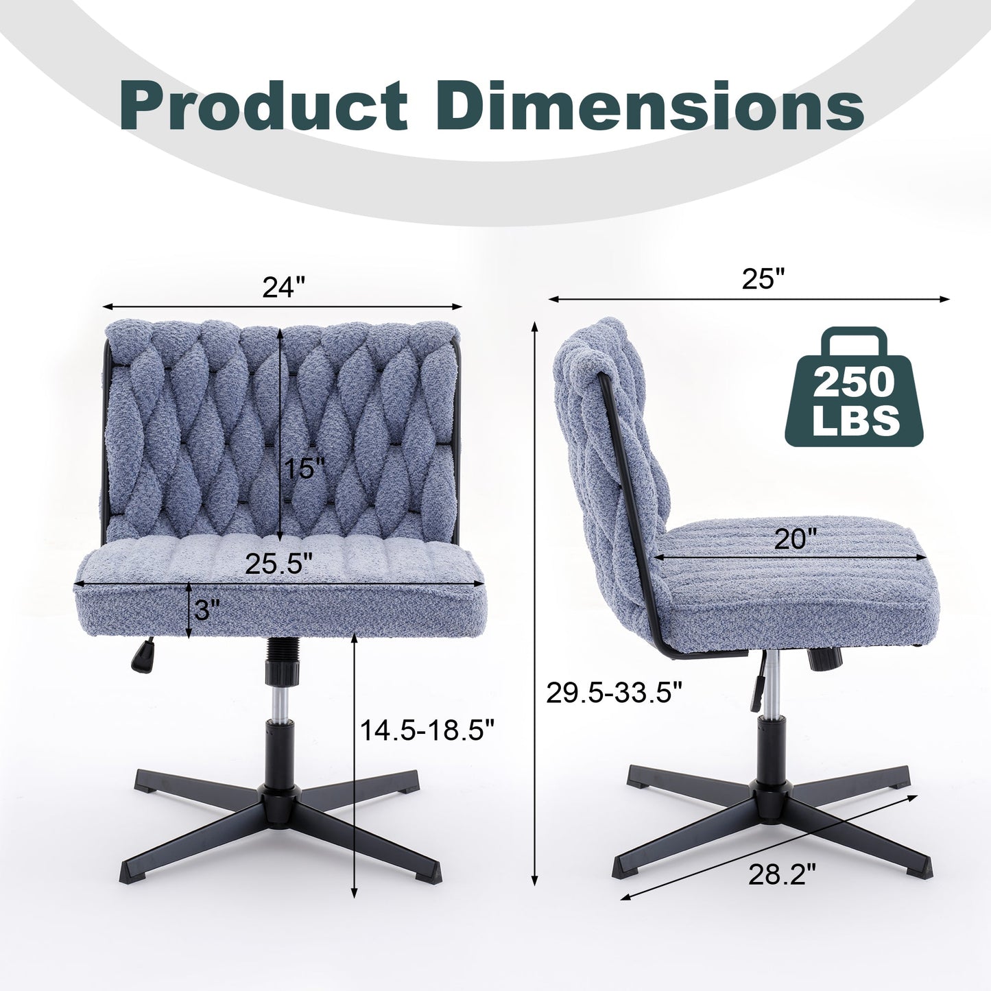 Armless Office Desk Chair No Wheels BLUE - Korvel