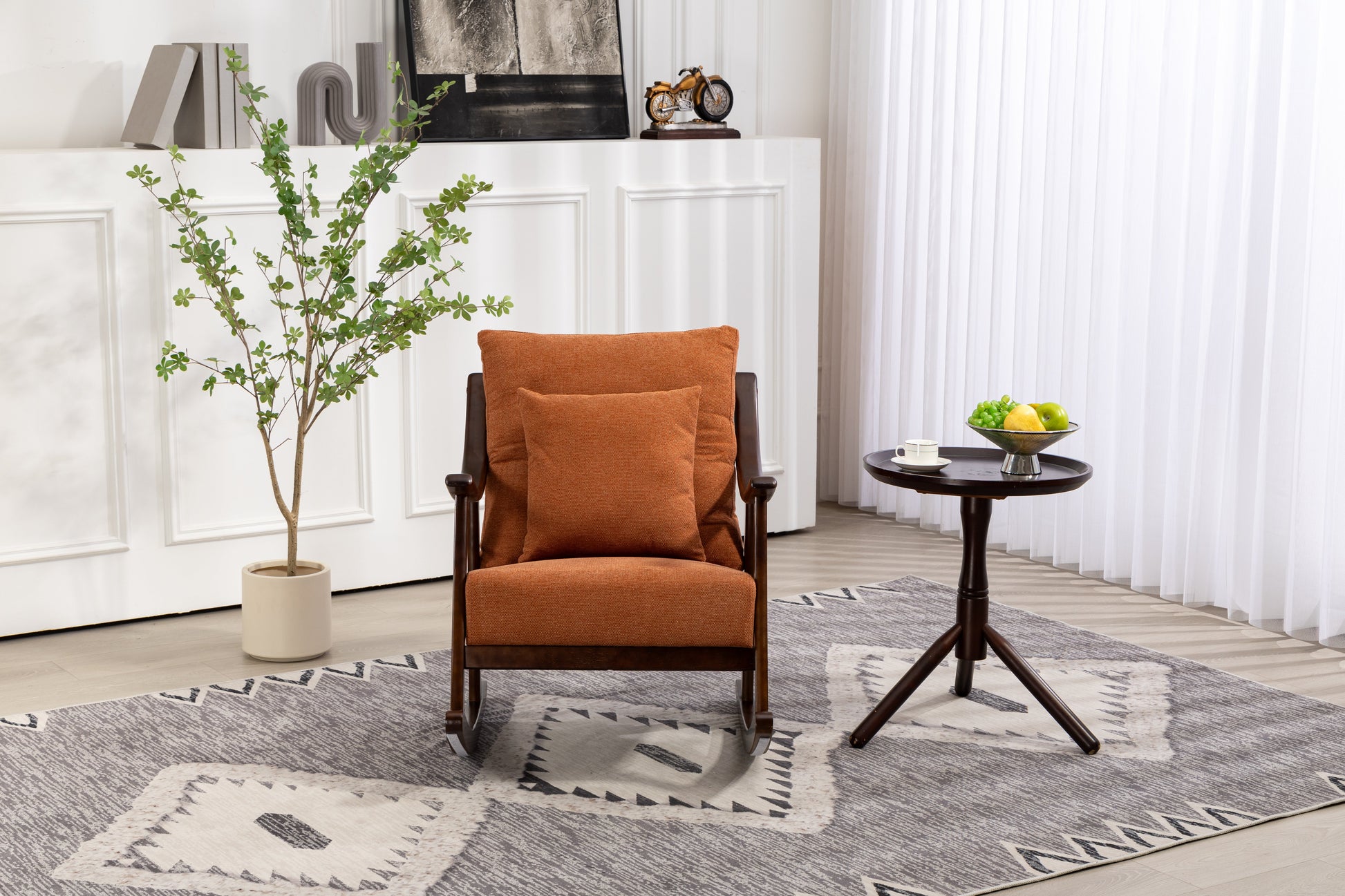 woven fabric Mid Century Modern Accent Chairs Comfy Upholstered Glider Arm Chair with Solid Wood for Living Room Bedroom Balcony - Korvel