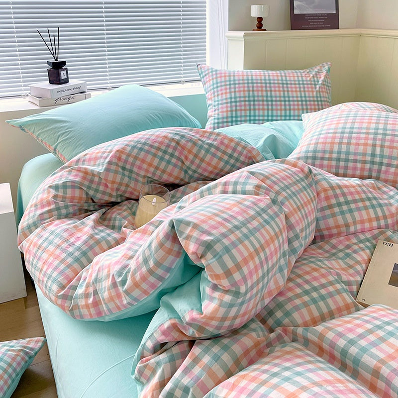 Cotton Dyed Washed Cotton Bedding Set Pure Cotton A Class Flat Sheet Quilt Cover Fitted Sheet Quilt Cover Three-Piece Set Striped - Korvel