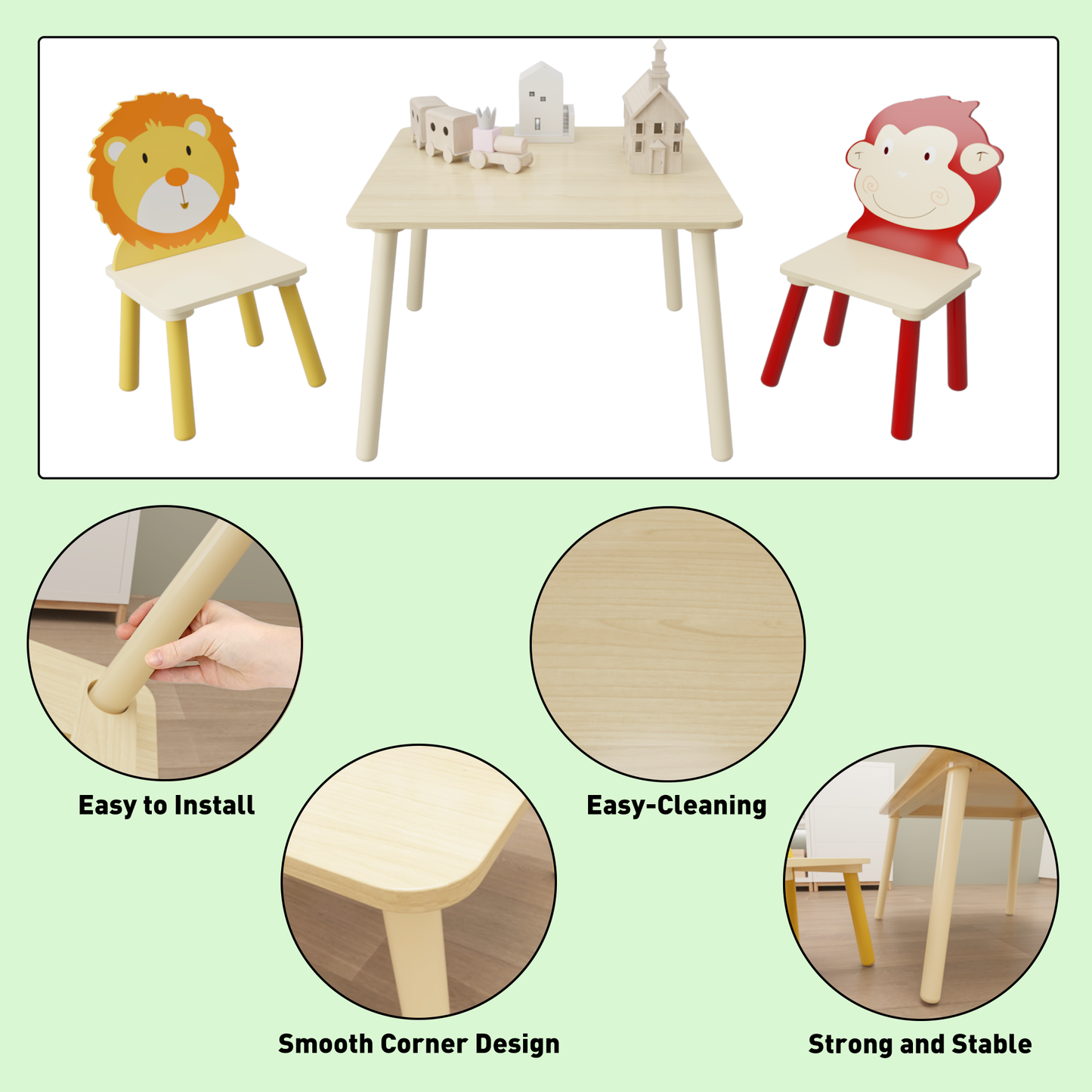 Kids Table and 2 Chairs Set - Wooden Activity Play Set