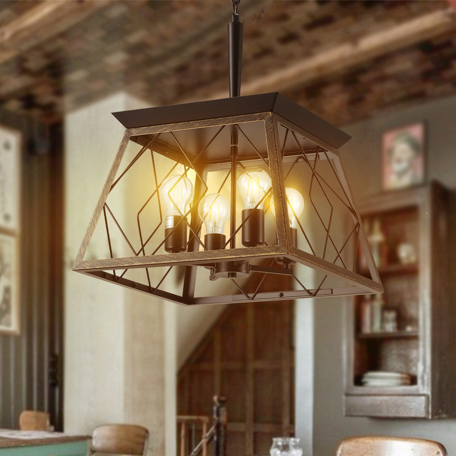 Farmhouse Chandelier  4-Light Vintage Antique Chandeliers Light Fixture For Kitchen Dining Room Living Room(No Bulbs) - Korvel