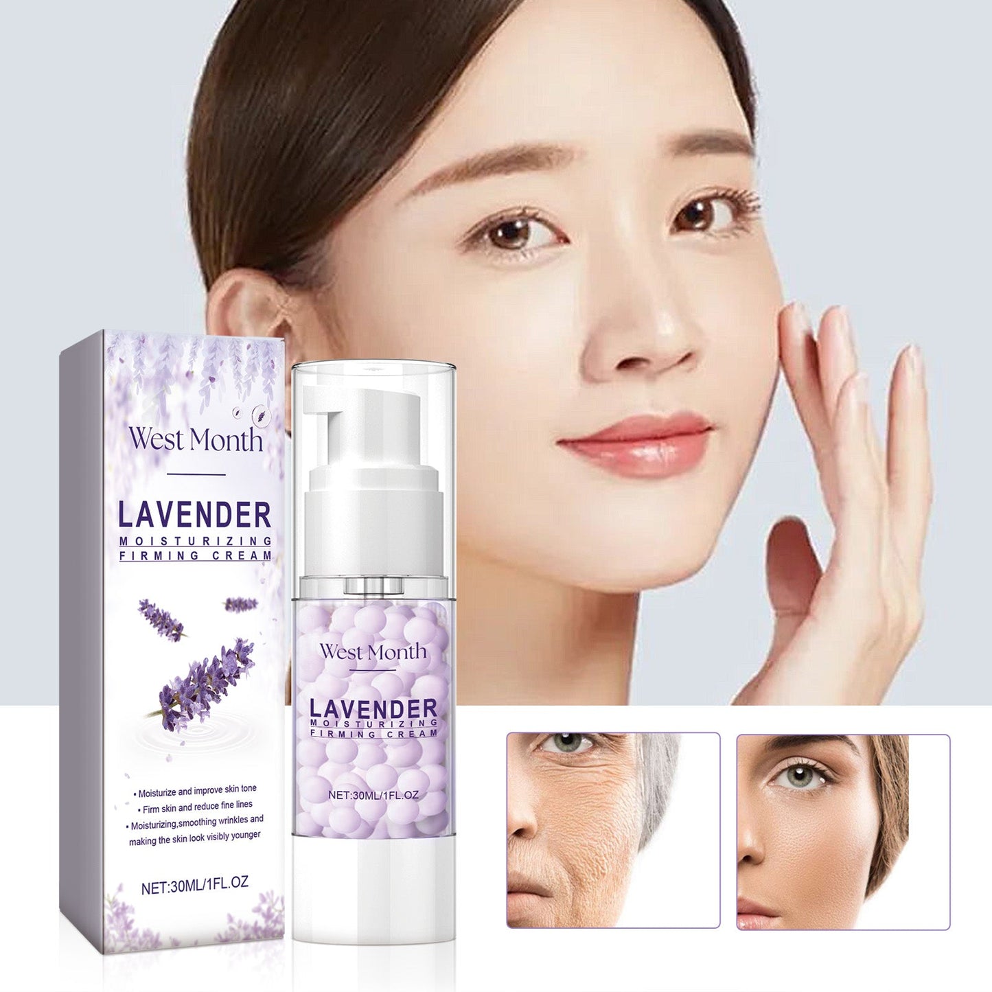 Lavender Moisturizing Firming Cream, Facial Repair Hydrating And Moisturizing Fine Line Reducing Essence Cream - Korvel