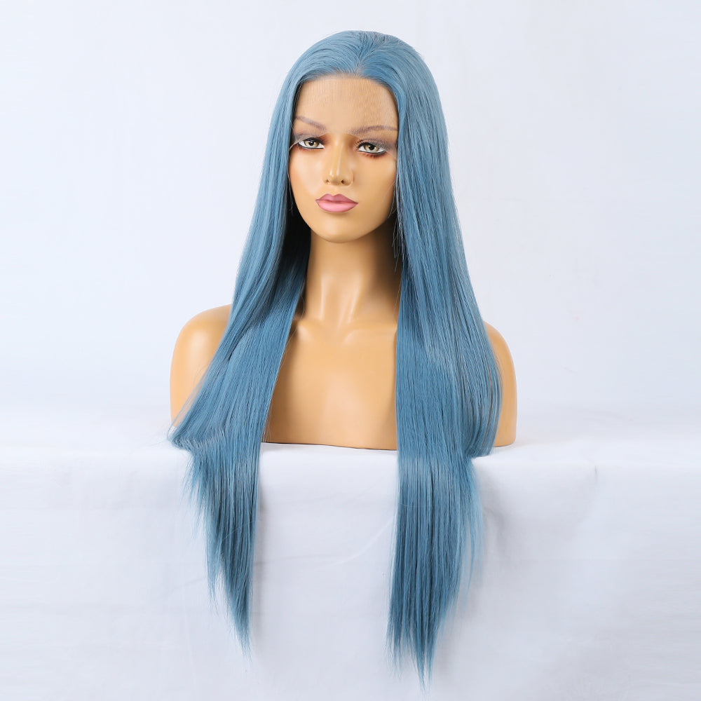 Long Straight Blue Wigs Natural Synthetic Hair Heat Resistant Wigs for Women Girls Cosplay - Korvel