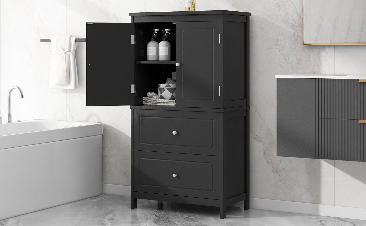 Armoire de rangement de salle de bain noire élégante avec étagère réglable