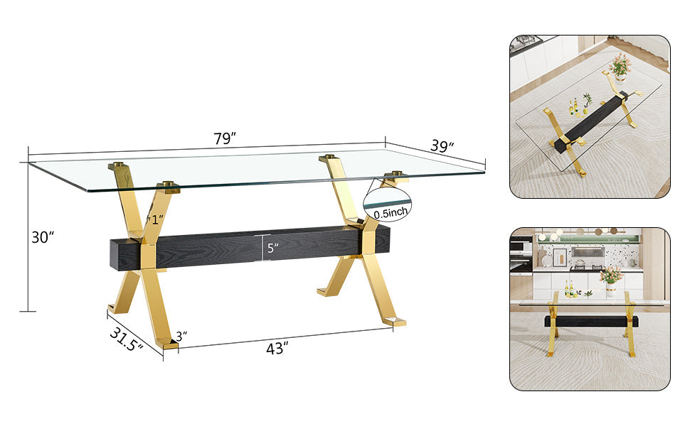 Dining table Modern tempered glass dining table Large modern office desk - Korvel