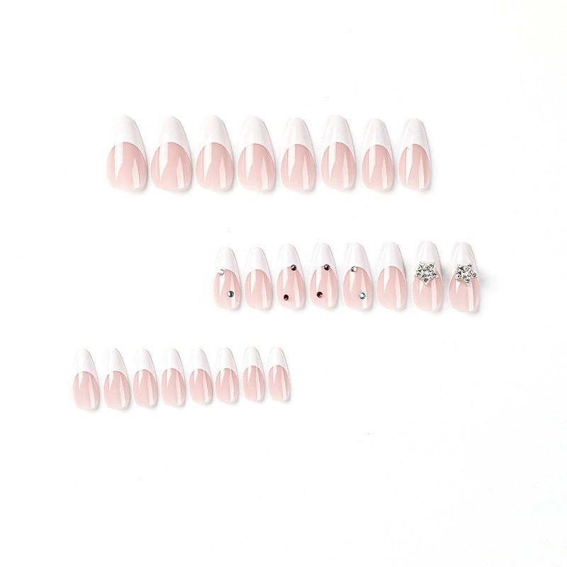 Wearable nails white French style wearable nails finished silver three-dimensional five-pointed star nail stickers wearable - Korvel