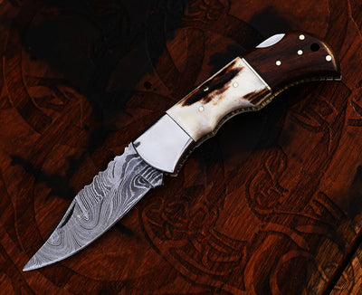 Custom Engraved Damascus Steel Pocket Knife - Unique Gift for Him - Korvel