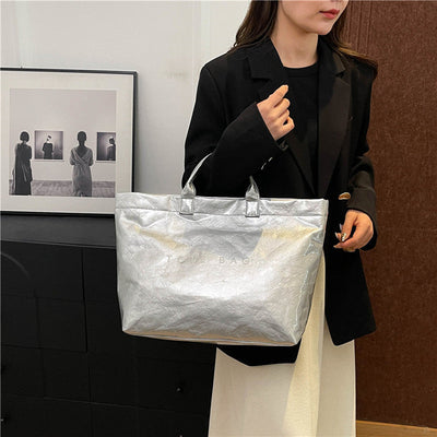 Vintage PVC tote with DuPont lettering. Simple, transparent, large - capacity handbag for commuting women. - Korvel