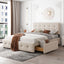 Upholstered Platform Bed with Classic Headboard and 4 Drawers No Box Spring Needed Linen Fabric Queen Size Beige - Korvel