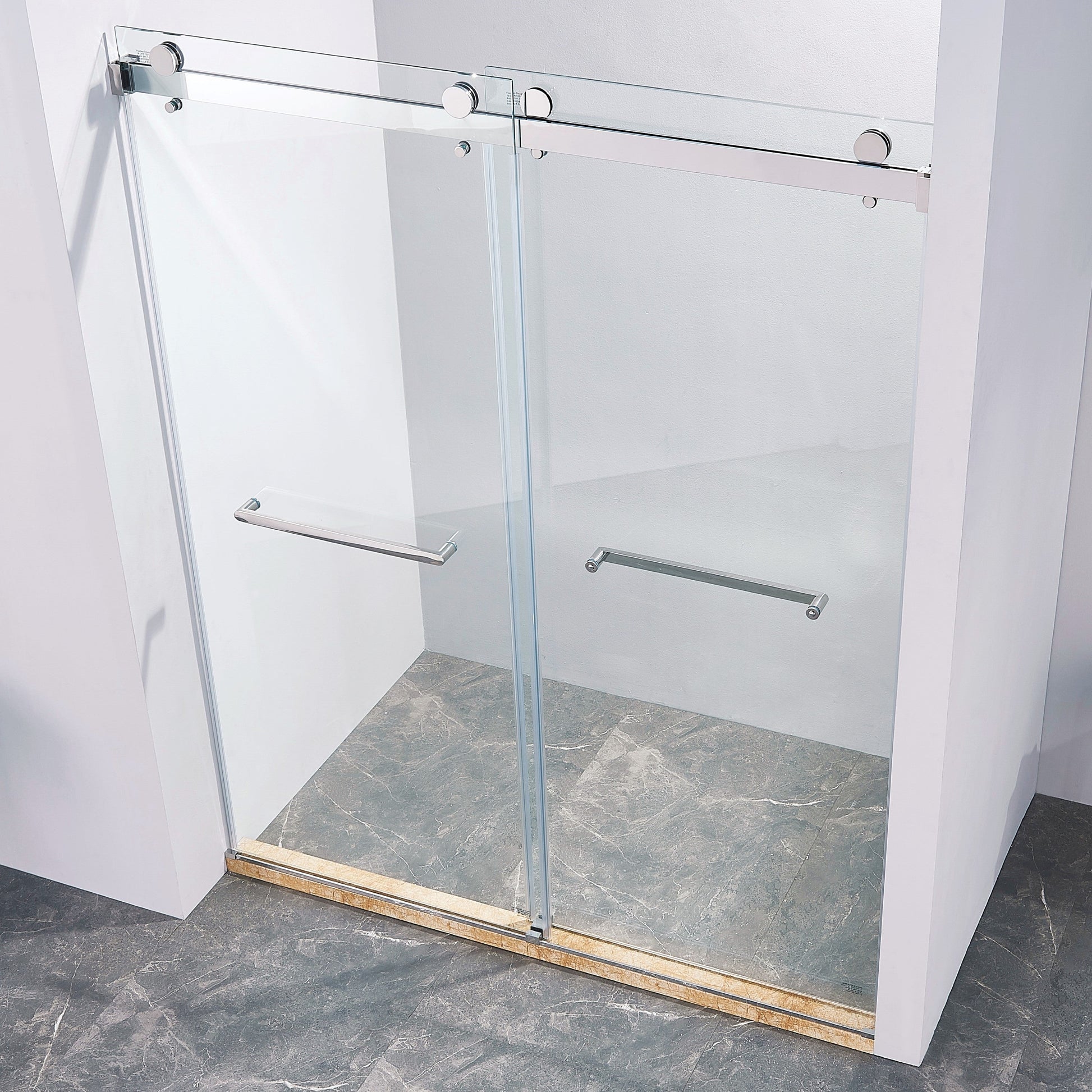 56-60 "wide x 75" high frameless double sliding shower door, 304 stainless steel chrome plated, 8mm thick SGCC tempered transpar - Korvel