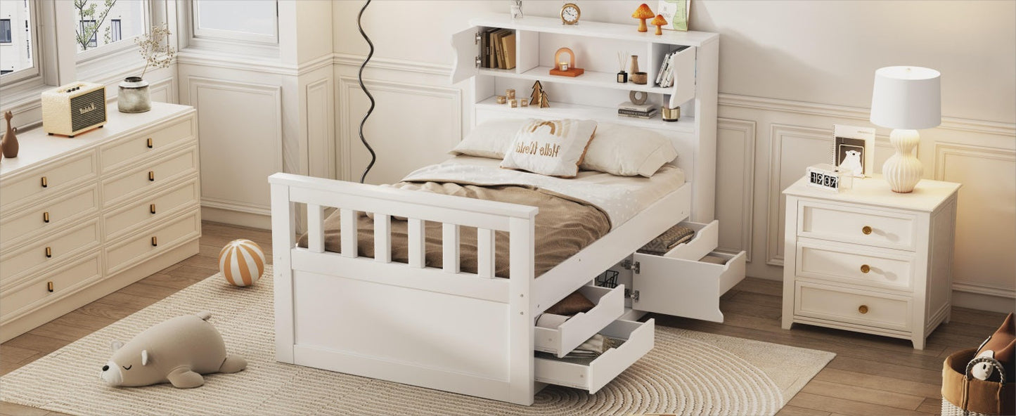 Cama plataforma tamaño twin Captain con almacenamiento en blanco