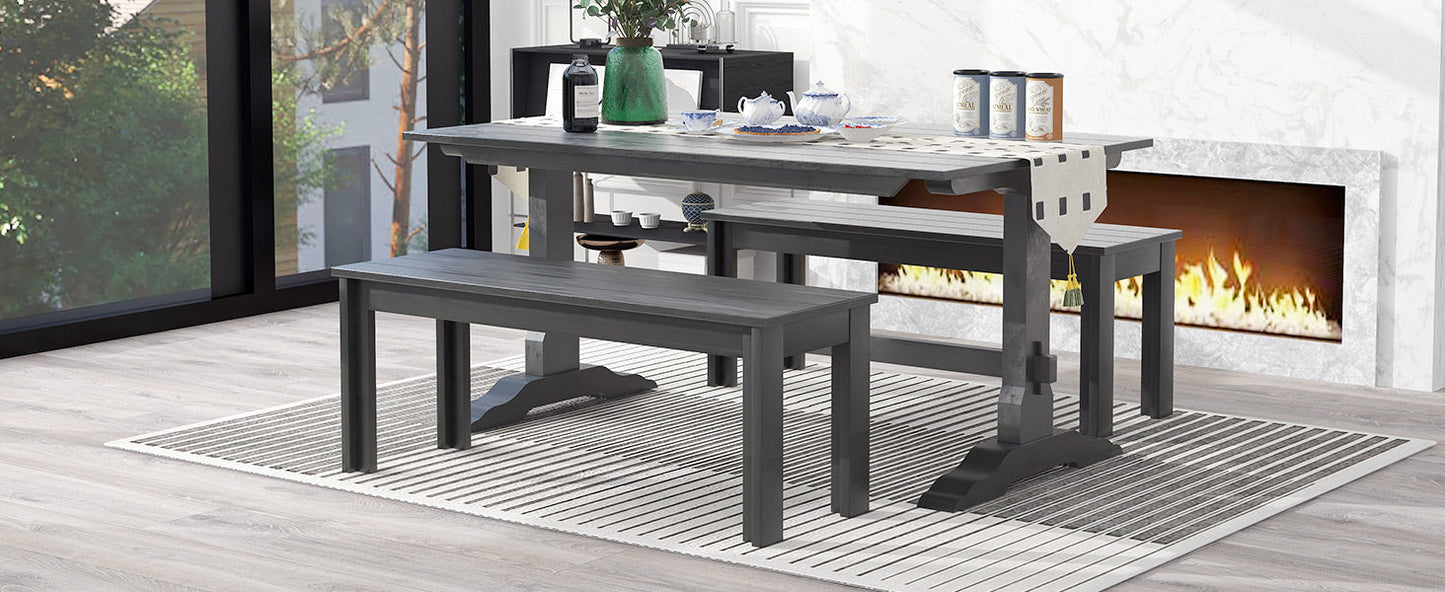 TREXM 3-piece retro cutlery set, rectangular stand table, and 2 wooden stools for 4 people (gray) - Korvel