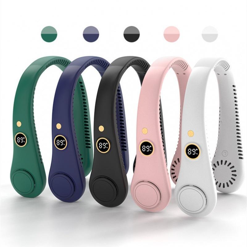 Bladeless Rechargeable Neck Fan Portable Outdoor Hanging 5 Speeds Adjustable Neck Fan Box Plastic Hand Free - Korvel
