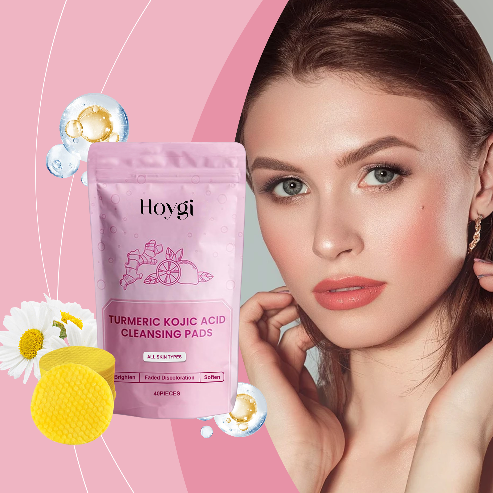 Turmeric Acid Cleansing Pad Gently Repair Skin, Brightening Pores And Hydrating Skin Care Pad - Korvel