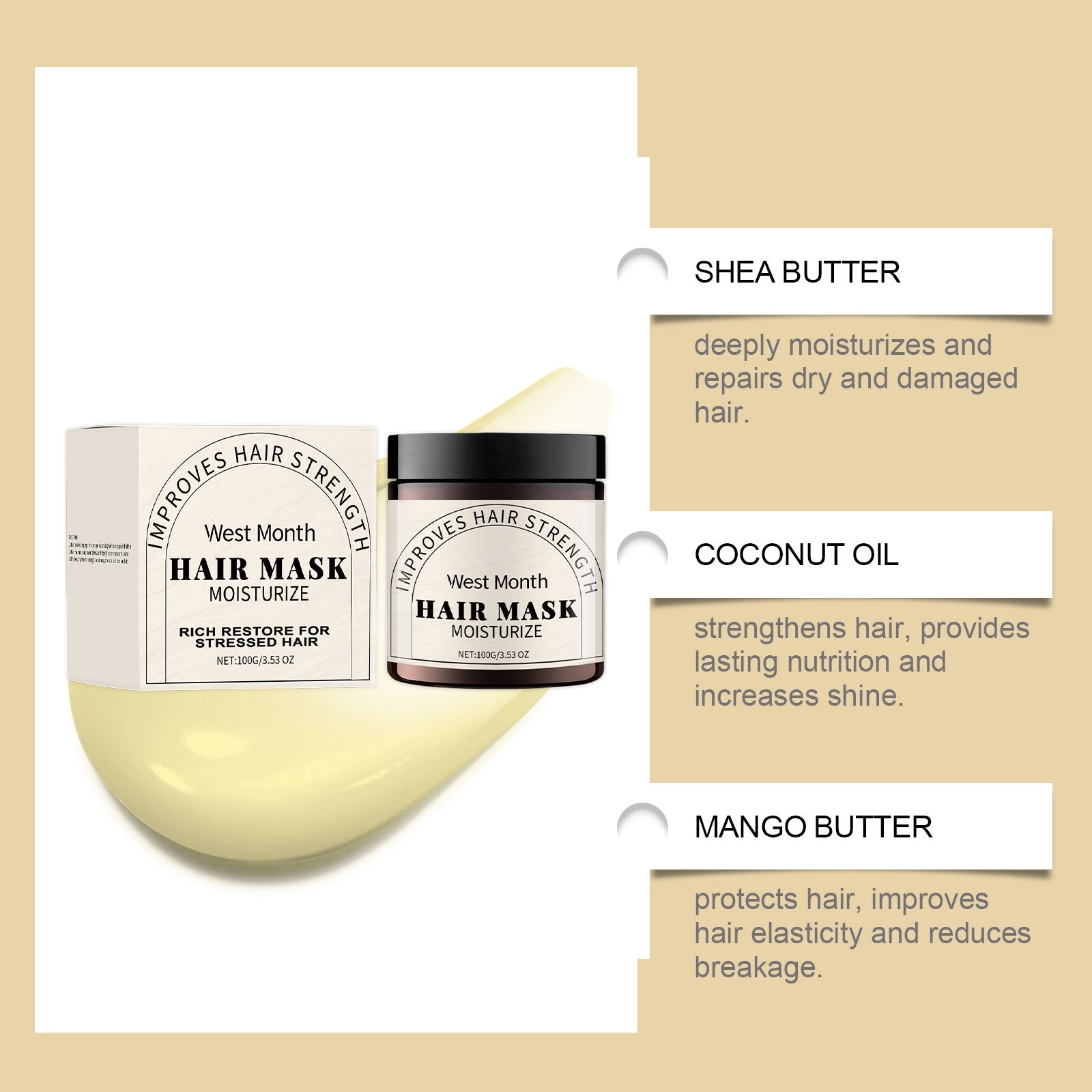 Repair Moisturizing Hair Mask, Moisturizing, Nourishing And Repairing Dry Hair, Smooth, Soft And Glossy Hair Mask - Korvel