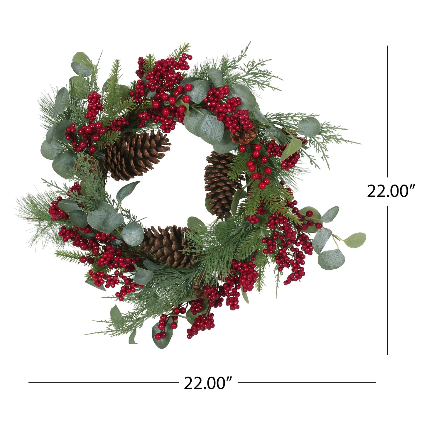 22" Berry, Eucalyptus, and Pinecone Wreath