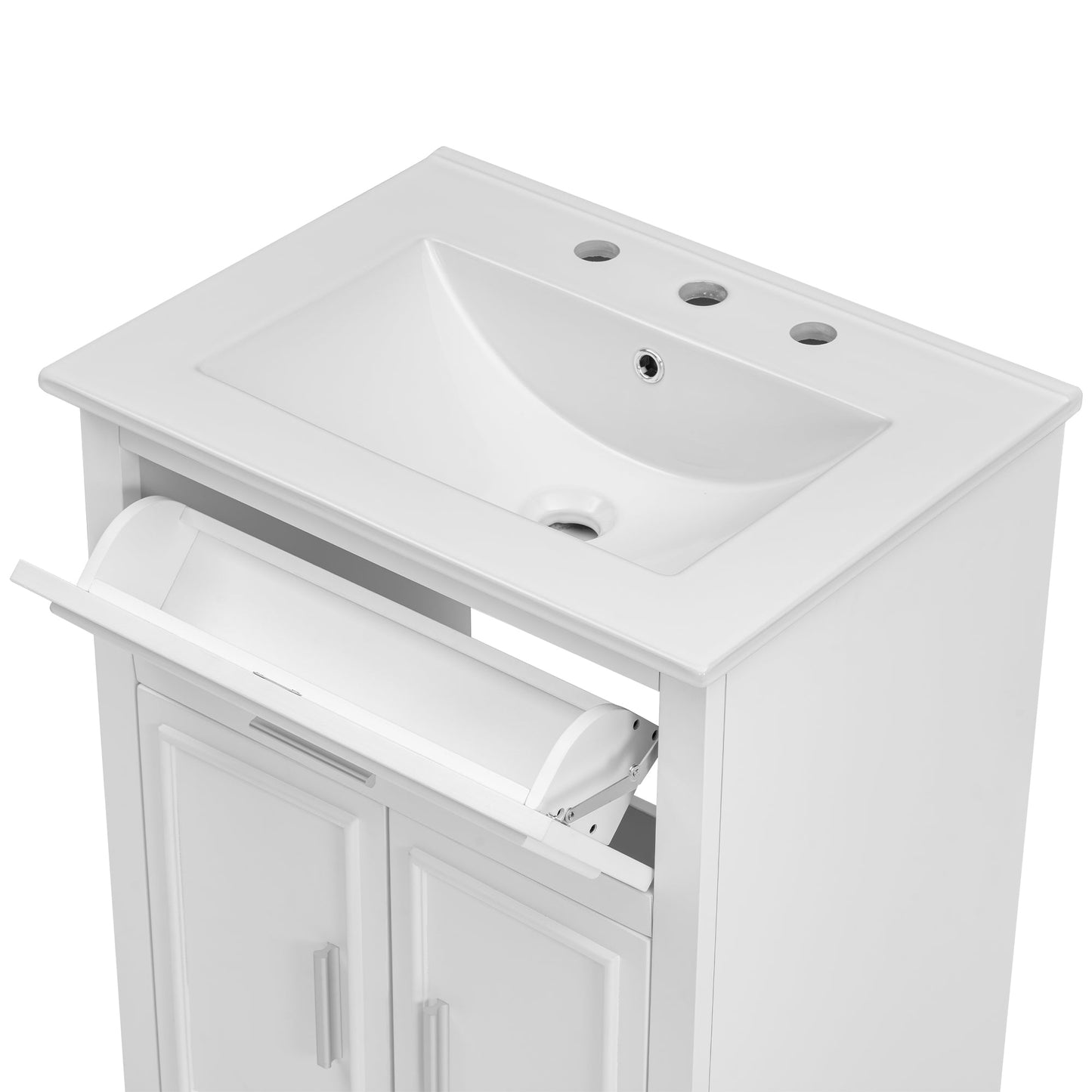 24" Bathroom Vanity with Sink, Bathroom Vanity Cabinet with One Flip Drawer and Doors, Solid Wood and MDF, White - Korvel