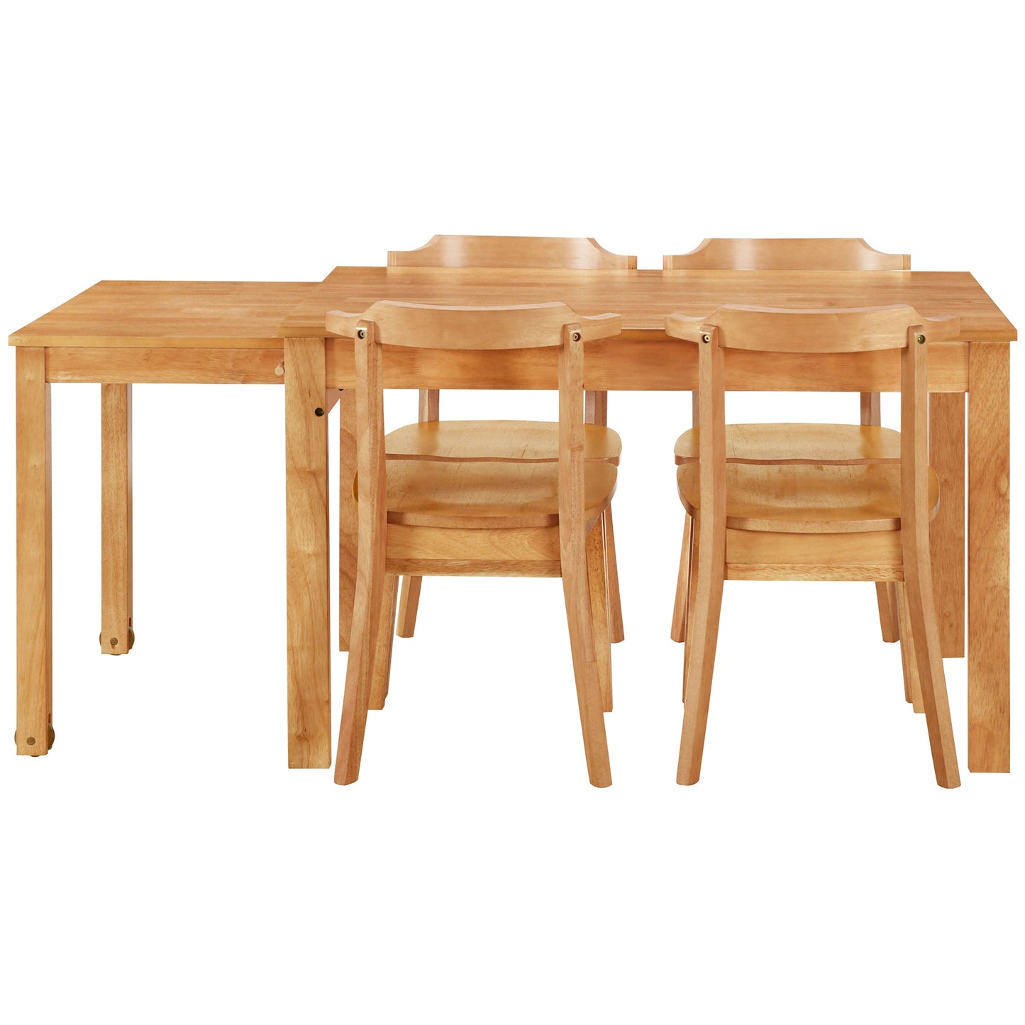 TOPMAX 65 "5-piece set with wheels, expandable dining table set, 17.7" pull-out side table and small dining chairs, natural - Korvel