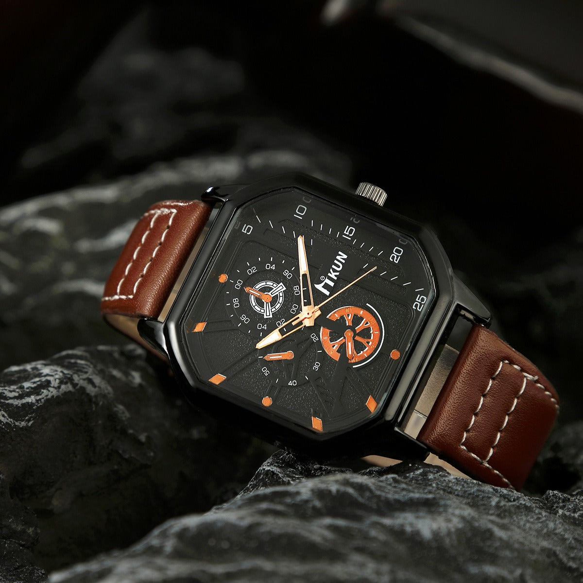 Fashion New Double Layer Square Shell Belt Casual Men's Sports Bracelet Set Quartz Watch - Korvel
