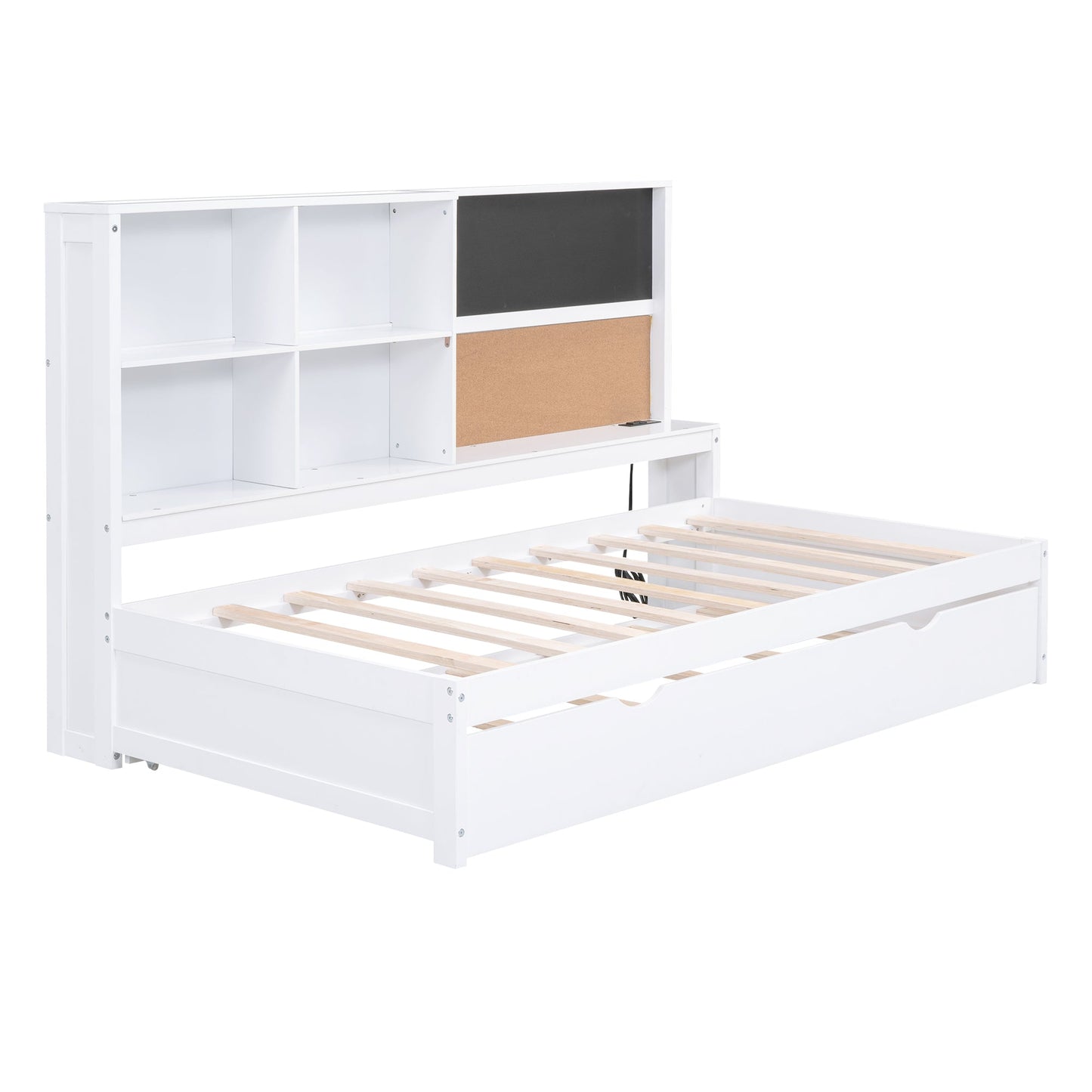 Cama nido elegante de tamaño twin con almacenamiento y cama extraíble - Blanca