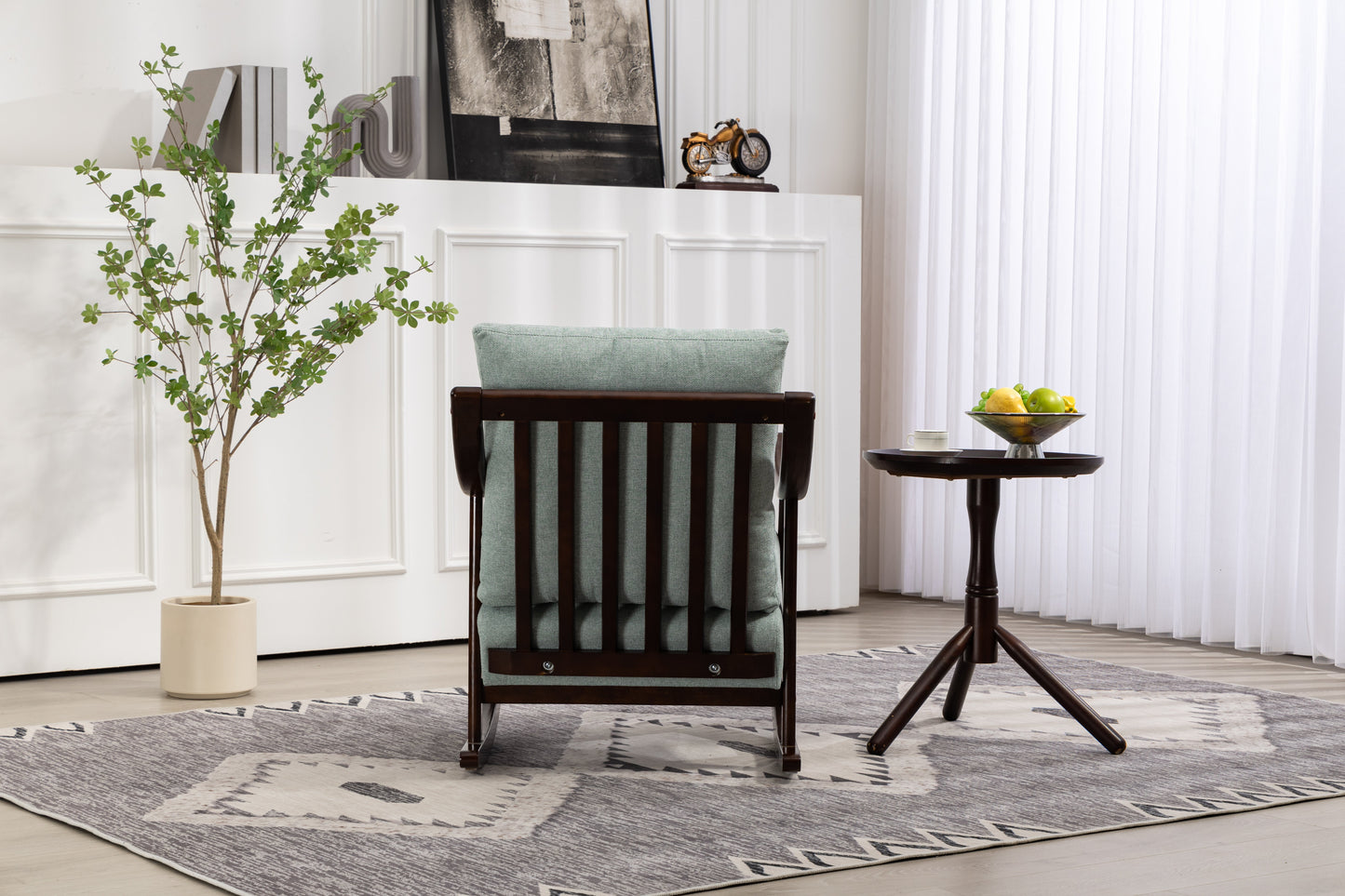 Chaise Berçante en Tissu Tissé de Style Mid-Century Moderne