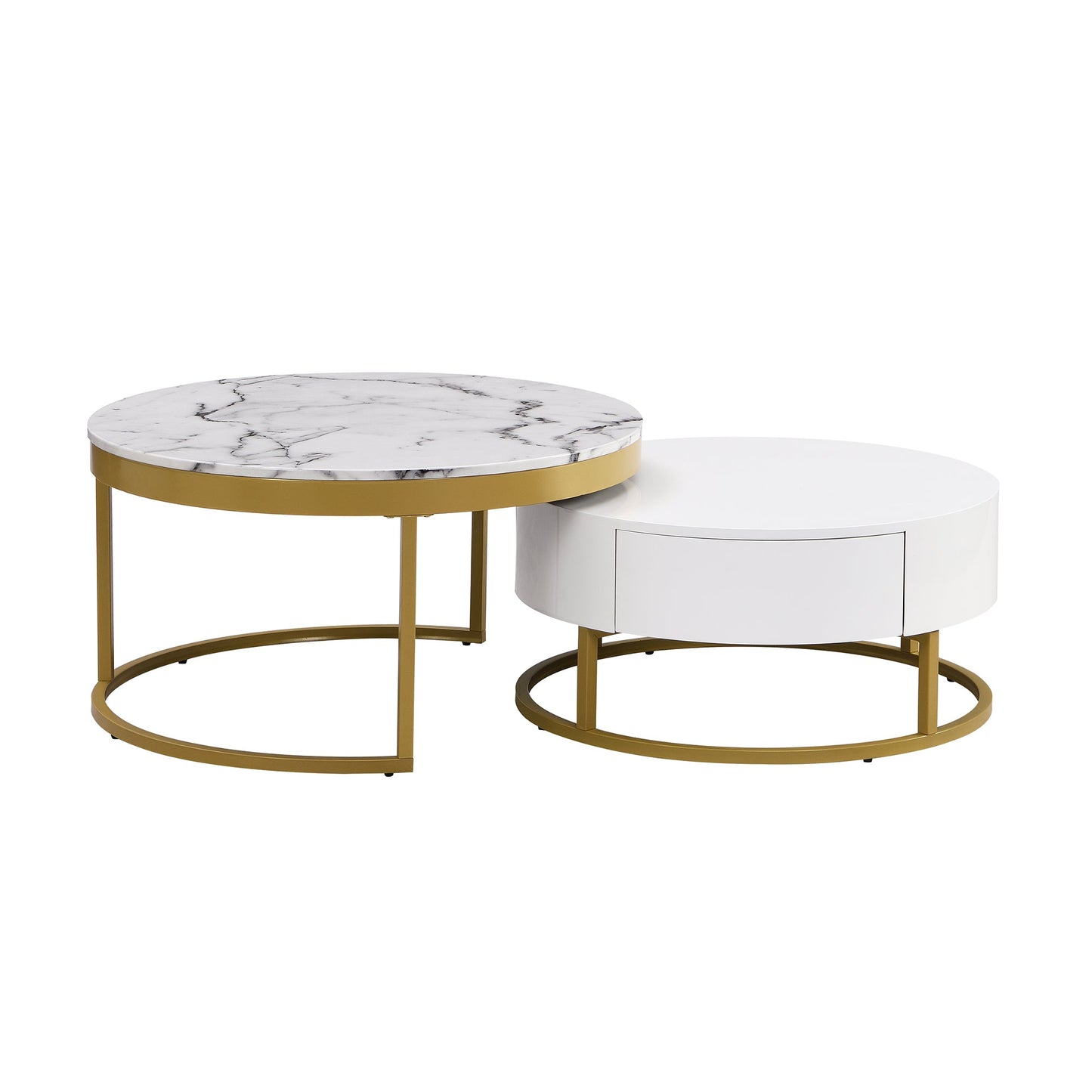 Mesa de café moderna redonda apilable con cajones en blanco
