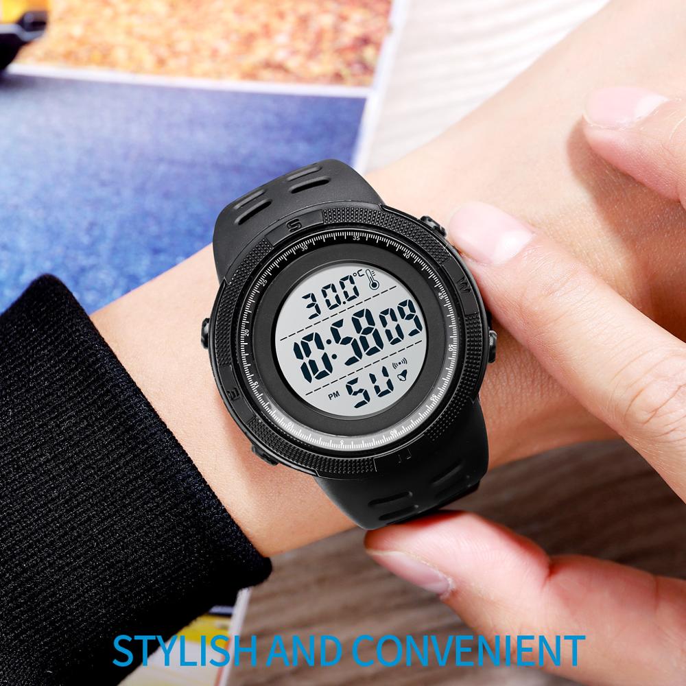 SKMEI 1681 Body Temperature Men's Watch Electronic 5Bar Waterproof Long Battery Life Alarm Clock LED Healthy Male Sport Watch - Korvel