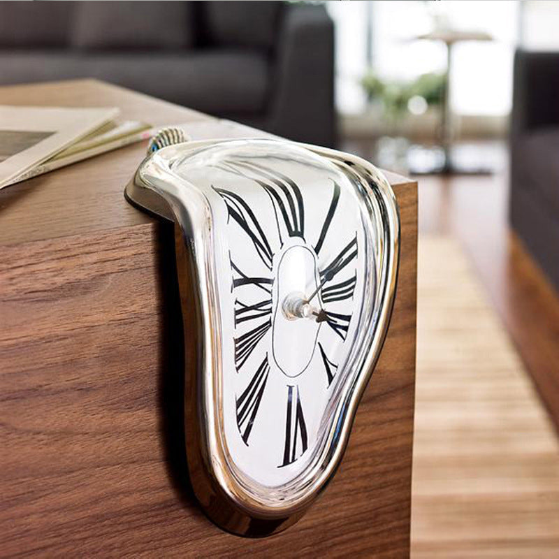 Twisted Corner Clock: Retro Melting Design with Roman Numerals