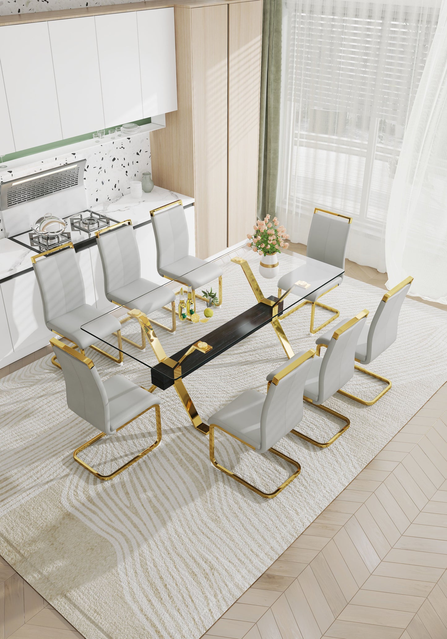 Dining table Modern tempered glass dining table Large modern office desk - Korvel