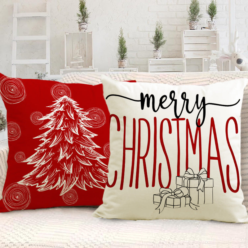 Christmas hat pillowcase linen Christmas tree letter print pillowcase holiday - Korvel