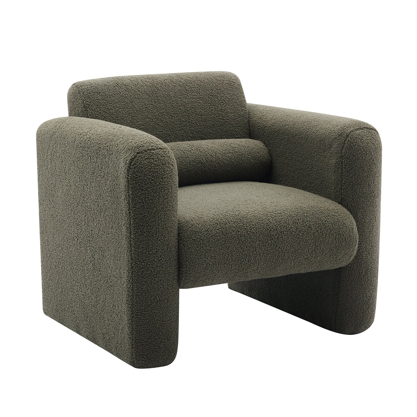 Modern style chair with sheepskin Sherpa fabric soft cushion, comfortable armchair, soft with backrest and pillow, seaweed green - Korvel