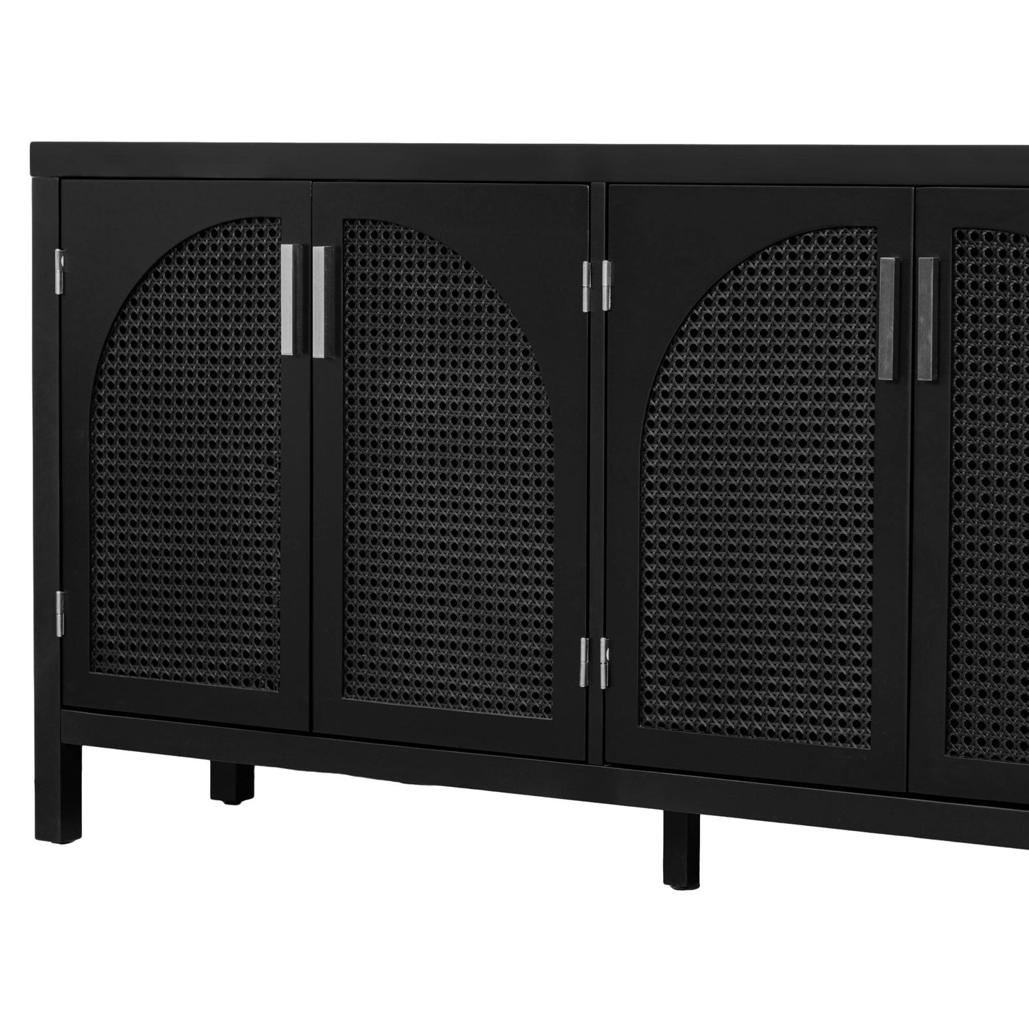 TREXM Large Storage Space Sideboard with Artificial Rattan Door and Metal Handles for Living Room and Entryway (Black) - Korvel