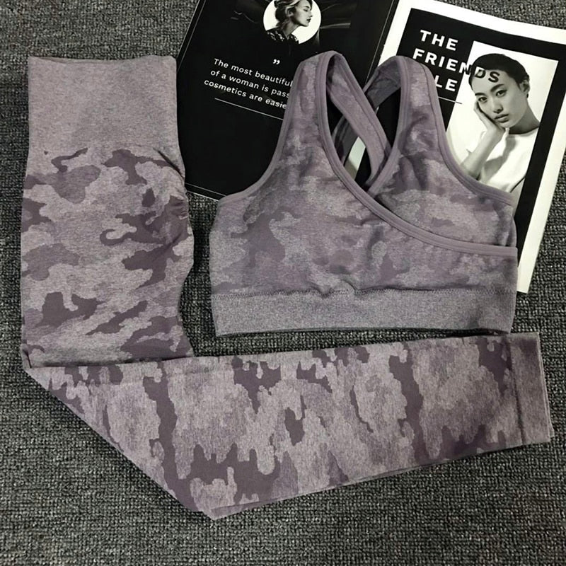 Ensemble de yoga camouflage pour femmes 2PCS - Vêtements de sport premium