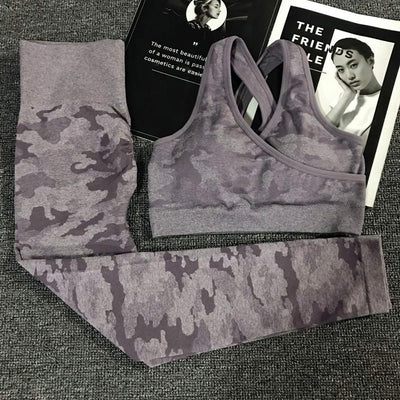 Ensemble de yoga camouflage pour femmes 2PCS - Vêtements de sport premium