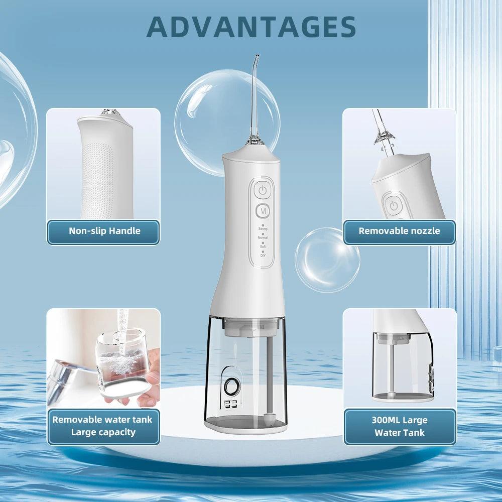 USB charging portable water flosser with four modes, 300ML water tank waterproof oral cleaner - Korvel