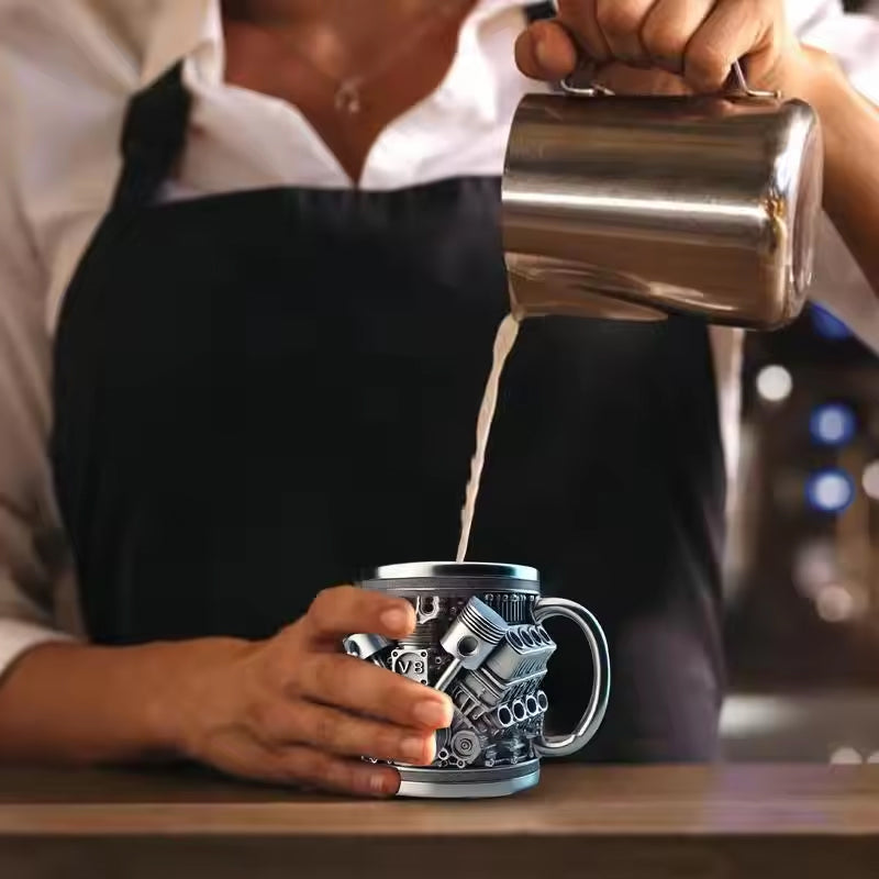 3D Engines - designed Stainless Steel Mug. Ideal for coffee/beer, a fun home & office drinking accessory. - Korvel