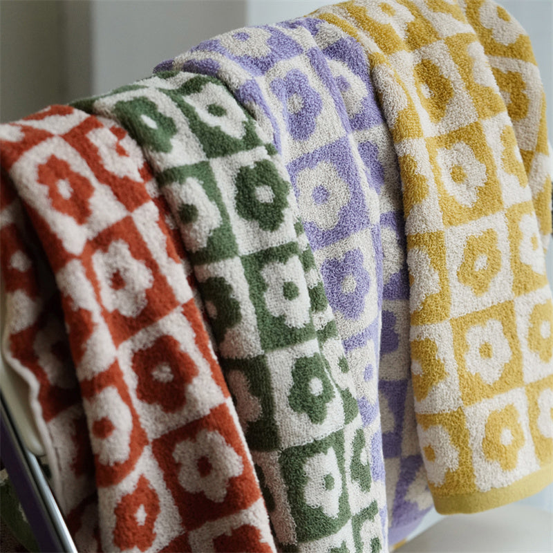 Plaid Series Towel Bath Towel Cherry Blossom Absorbent Facial Towel - Korvel