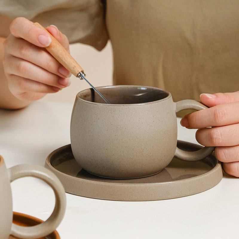 Coffee mug set ceramic retro stoneware Japanese mug and saucer combination - Korvel